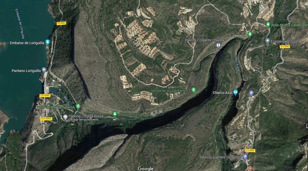 Mapa Ruta de los Puentes Colgantes de Chulilla