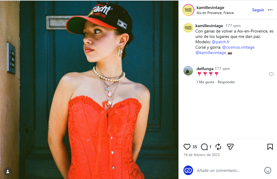 Publicación de la pagina de Instagram de la tienda, Kamille Vintage