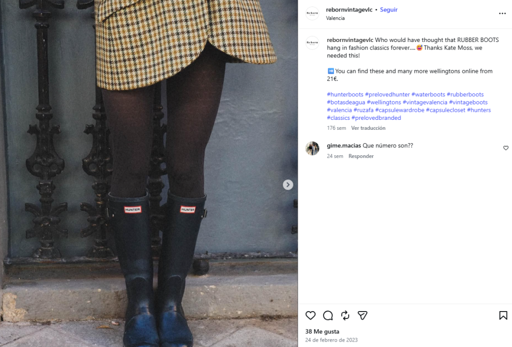 Publicación de la pagina de Instagram de la tienda, Reborn Vintage Atelier